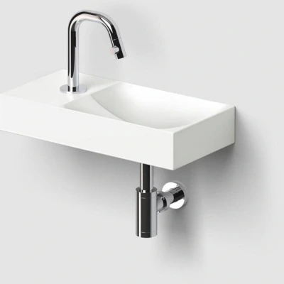 Afbeelding van Clou Vale Fontein Met Kraangat Links Geïntegreerde Afvoer Mat Wit Keramiek 38 cm