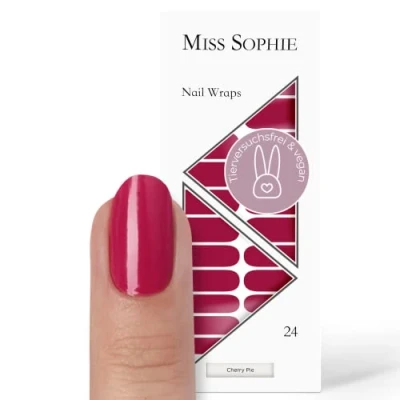 Afbeelding van Miss Sophie Nagelfolie &quot;Cherry Pie&quot;, Eenkleurig, Rood, Nail Wraps 24 ultradunne zelfklevende duurzame nagelfolies
