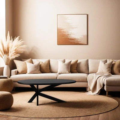 Afbeelding van Zita Home Ovale Salontafel Zwart Modern Matrix Onderstel 120 cm
