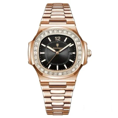 Afbeelding van Poedagar Luxe HerenHorloge Polshorloge Heren Cadeau Horloge Geschenkdoos Mannen Rosé en Zwart Doos