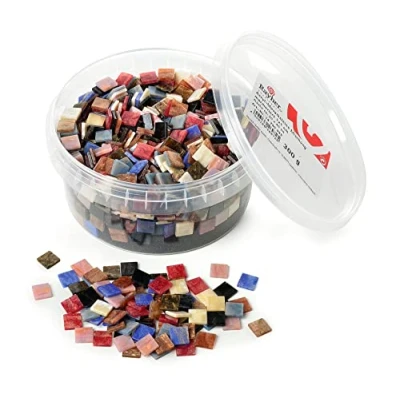 Afbeelding van Rayher Acryl mozaïekstenen mix, gemarmerd, 1 x cm, vierkant, ca. 1.200 stuks, blik 300 g, transparant, doorschijnend, bonte kunststof stenen, kunststofmozaïek, 14790999