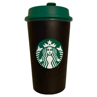 Afbeelding van STARBUCKS Zwarte gerecyclede koffiekopje 12oz/354ml hoog
