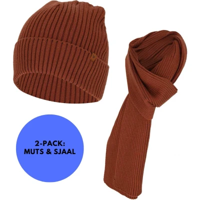 Afbeelding van Sarlini Muts &amp; Sjaal heren Ribbed Effen One Size Midden Bruin