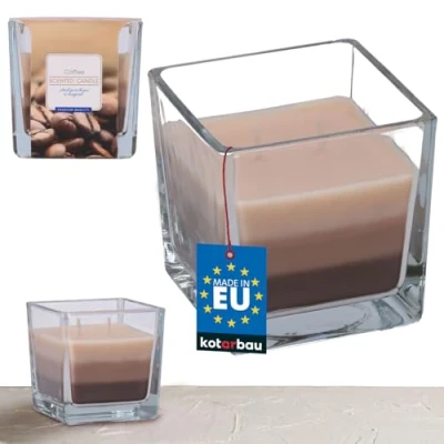 Afbeelding van KOTARBAU® Geurkaars met 2 lonten in glas, koffie, tweelonkaars, driekleurig, cadeau idee, aromatherapie, decoratiekaarsen, brandduur tot 32 uur