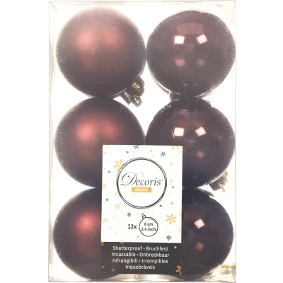 Afbeelding van Decoris kerstballen 12x stuks mahonie bruin kunststof 6 cm Kerstbal