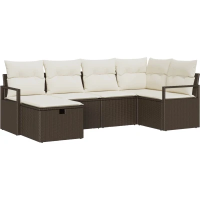 Afbeelding van vidaXL 6 delige tuinzetel set met kussens bruin poly rattan