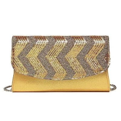 Afbeelding van Miss Lulu Mini schoudertas voor dames, handtas met ketting, avondfeest, glinsterende pailletten, X goud, One Size