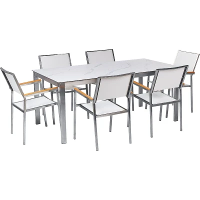 Afbeelding van Beliani COSOLETO/GROSSETO Tuintafelset Wit Veiligheidsglas, RVS