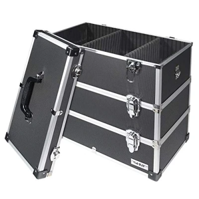 Afbeelding van HMF 14661 02 Gereedschapskoffer, van aluminium, leeg, 3 etages, 44 x 45 24 cm, zwart
