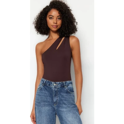 Afbeelding van Trendyol Witte Asymmetrische Kraag Met Uitsparingdetail Gebreid Bodysuit Drukknopen Aan De Onderkant Twoss23Bd00014