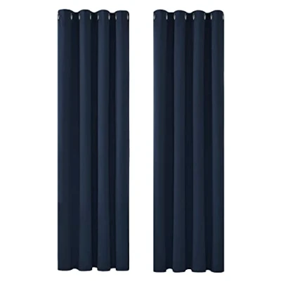 Afbeelding van Deconovo Verduisteringsgordijn met Ringen, Gordijn Warmte isolerend voor Woonkamer Keuken Slaapkamer Marineblauw 117x229 cm (B x H), 2 stuks