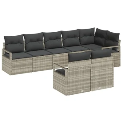 Afbeelding van vidaXL 8 Piece Tuin Sofa Set met Kussens Lichtgrijs Poly Rattan