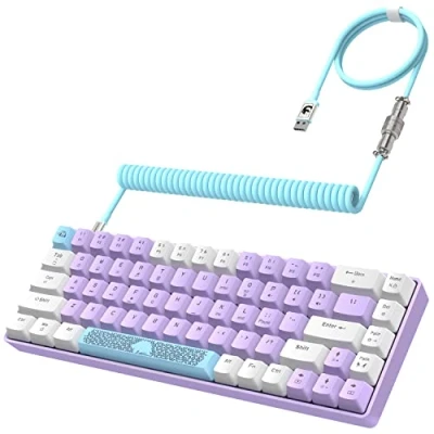 Afbeelding van YINDIAO T8 60% Mechanisch Gamingtoetsenbord,68 Toetsen,US Layout,Bedraad Toetsenbord,18 RGB Achtergrondverlichting,Blauwe Schakelaar,Pro Gerolde USB C Kabel,voor PC,Mac,PS4,XBOX Lavendel