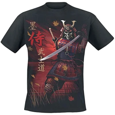 Afbeelding van Spiral Samurai T shirt zwart S 100% katoen Everyday Goth, Gothic, Horror, Rock wear, Steampunk