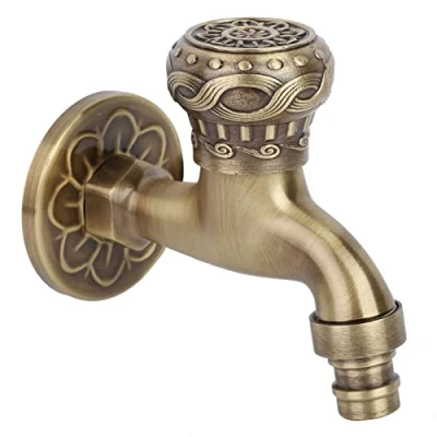 Afbeelding van G1/2&quot; antiek messing gootsteen kraan, wasruimte badkamer wasmachine waterkraan wandmontage dweil zwembad tuin koude kranen enkel goud