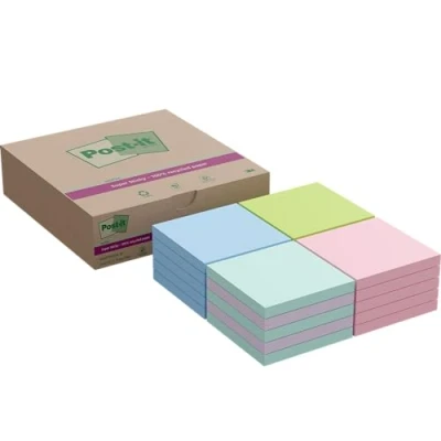 Afbeelding van Post it Super Sticky 100% Gerecycleerde Notes, Verschillende Kleuren, 76 mm x mm, 70 Vellen/Pad, 20 Pads/Pack