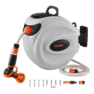 Afbeelding van VEVOR Slanghaspel, 20 m x 12 mm, waterslanghaspel, 180 graden draaibaar, wandslangbox met wikkelstopper en wandhouder, tuinslang voor het gieten, autowassen, reinigen