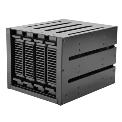Afbeelding van SilverStone Technology SST FS304B V, drie 5,25 inch apparaatsleuven op vier 3,5 SAS 12G/SATA 6 Gbit/s hot swap kooi met ondersteuning voor 9,5 mm Slim ODD