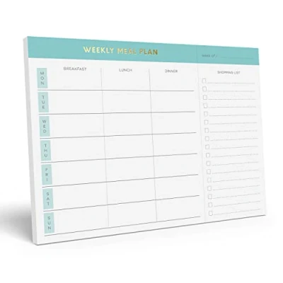 Afbeelding van Sweetzer &amp; Orange Wekelijkse maaltijdplanner en boodschappenlijst magnetisch notitieblok. Teal 10x7 inch maaltijdplanning pad met afscheurende boodschappenlijst. Plan wekelijks menu voedsel voor