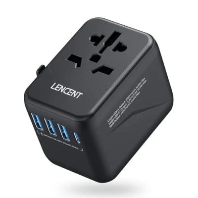 Afbeelding van LENCENT Reisadapter Wereldreis, Universele Reisstekker Wereldwij met 3 USB &amp; Type C Internationale Stopcontact Adapter, Adapter Wereldwijd voor 200+ Landen, EU UK DE FR ES CN USA JP IT AUS