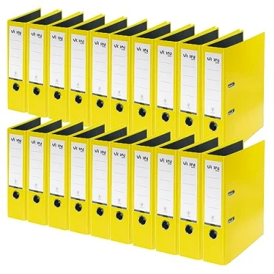 Afbeelding van VON Leitz Ordner A4, verpakking van 20 stuks, karton met kunststof omslag, 80 mm rugbreedte, voor 600 vellen, blauwe engel en FSC gecertificeerd, school, studie thuis, geel, 10550015