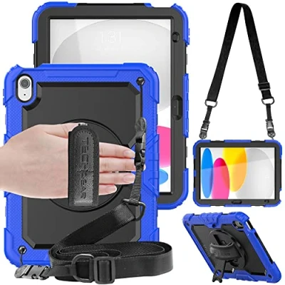 Afbeelding van TECHGEAR UTILITY hoesje geschikt voor Apple iPad 10 2022 [10e generatie] 10,9 inch robuuste zware pantser schokbestendig 360 graden draaibare standaard, hand en schouderriem