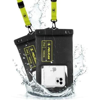 Afbeelding van Pelican Marine 2 Pack IP68 Waterdicht Telefoonhoesje/Hoesje (XL Maat) Drijvend Telefoonhoesje iPhone 14 Pro Max/ 13 12 Max/11/S23 Ultra/Pixel 7 Afneembare Lanyard Zwart/Geel
