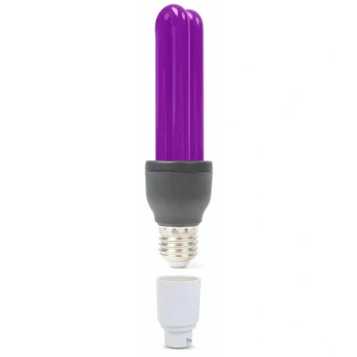 Afbeelding van BeamZ Blacklight UV spaarlamp 25W met E27 fitting en bajonet adapter