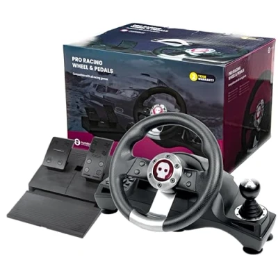 Afbeelding van Konix Pro Steering Wheel Stuur PlayStation 4, Xbox One, Series S, X, Nintendo Switch Zwart Incl. versnellingspook, pedaal