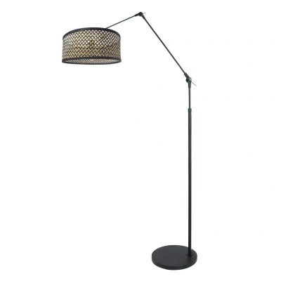 Afbeelding van Steinhauer Vloerlamp instelbaar Prestige Chic zwart met bamboe kap 3792ZW