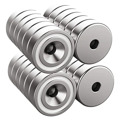 Afbeelding van Magnetpro 24 stuks magneten 10 kg kracht 20 x 7 mm met gat en capsule, verzonken pot magneet schroeven