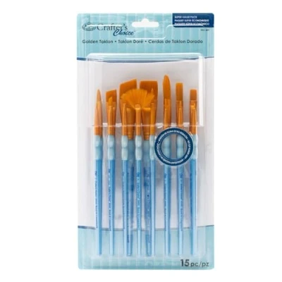 Afbeelding van Royal Brush Crafter&#039;s Choice Gold Taklon Borstel Waarde Set 15/Pkg, Klein tot Medium