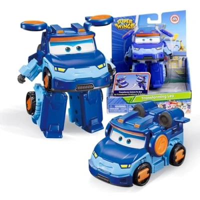 Afbeelding van Super Wings Transformable vliegtuig Supercharged Leo Hoogte ca. 12,7 cm 3 in 1 actiefiguur speelgoed en robotfiguur voor jongens meisjes vanaf jaar blauw