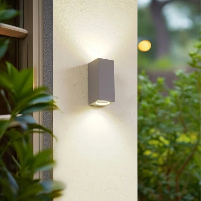 Afbeelding van Lucande buitenwandlamp Xava, up/down, grijs, 2 lamps, GU10