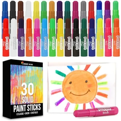 Afbeelding van Set van 30 Stevige plakkaatverf sticks voor kinderen Kids Art Kit verf papier, glas, karton, pot, enz.