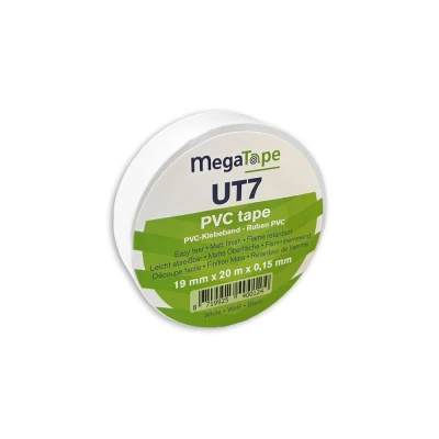Afbeelding van Megatape UT7 PVC Tape 19mm X 20mtr. Wit. Wit (8 Rollen)