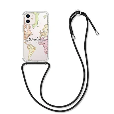 Afbeelding van kwmobile telefoonhoesje geschikt voor Apple iPhone 12 mini Hoesje met telefoonkoord Back cover smartphone Case in zwart / meerkleurig transparant