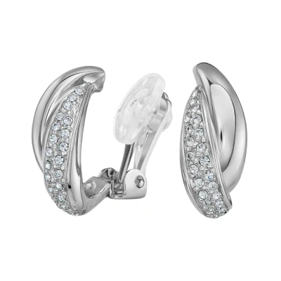 Afbeelding van Traveller Clip Oorbellen Oorclips Dames Zilverkleurig Preciosa Crystals Geplatineerd 21x9 mm 157684