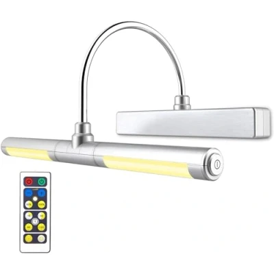 Afbeelding van BIGLIGHT Beeldlamp met afstandsbediening, draadloze LED wandlampen op batterijen, 13 inch draaibare lichtkop 3 verlichtingsmodi, dimbare displayverlichting voor dartbordafbeeldingen zilver