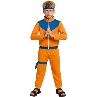 Afbeelding van Guirca Ninja &amp; Samurai Kostuum In Training Kind Oranje Maat 176 Carnavalskleding Verkleedkleding