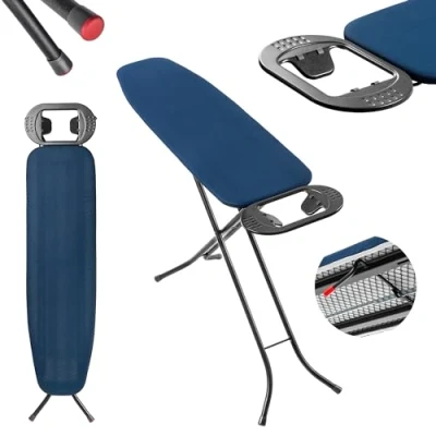 Afbeelding van KADAX strijkplank, strijkplank met antislip voeten, robuuste stoomstrijkplank tafelstrijkplank verstelbare hoogte (donkerblauw)