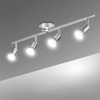 Afbeelding van Bojim Led plafondlamp, 4 spots, draaibaar, nikkel, mat, plafondverlichting voor keuken, woonkamer, slaapkamer, x ledlampen GU10 incl (6 W, 550 lm, 4000 K, wit licht, niet dimbaar)