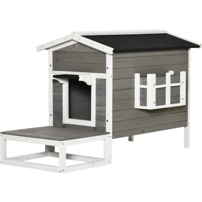 Afbeelding van PawHut Kattenhuis, kattenhut, kattengrot, huis voor kleine dieren met terras katten honden D30 203