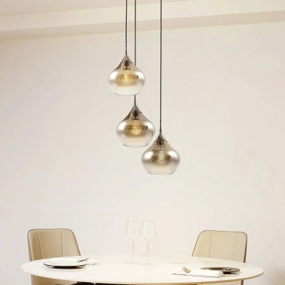 Afbeelding van Lucande hanglamp 3lichts Glas, ijzer E27 rookgrijs, zwart
