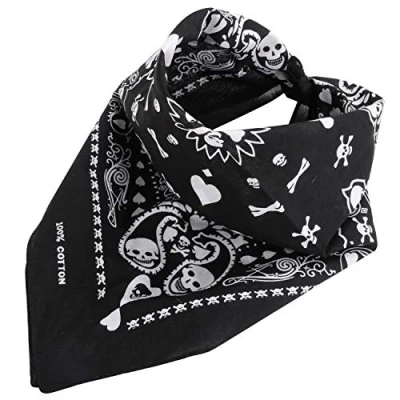Afbeelding van TRIXES Bandana zwart met witte schedel aan beide zijden design hoofddoek, zwart, One size