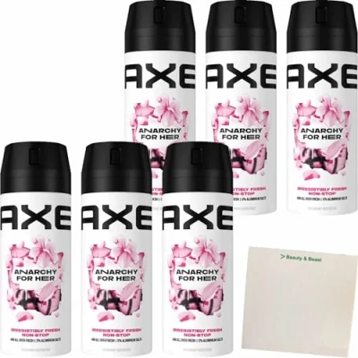 Afbeelding van AXE Deo Anarchy for Her Deospray voor haar, 6 x 150 ml, bodyspray zonder aluminiumzouten, dames en heren, bestrijdt geurvormende bacteriën bindt onaangename geuren (6 producten)