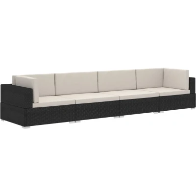 Afbeelding van 4 delige Loungeset met kussens poly rattan zwart