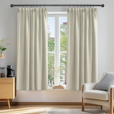Afbeelding van Deconovo Gordijnen Kant en Klaar Plooiband, Moderne Thermogordijn met Warmtewerend Stof voor Woonkamer, Slaapkamer, 117x138 cm (B x H), Crème, 2 stuks