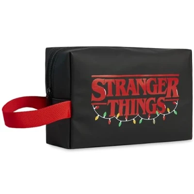 Afbeelding van Stranger Things Toilettas voor dames, heren, tieners, make uptas, reistas, toilettas, sportschool, vakantie, verzorging cadeaus haar, Zwart/Rood, Eén maat,
