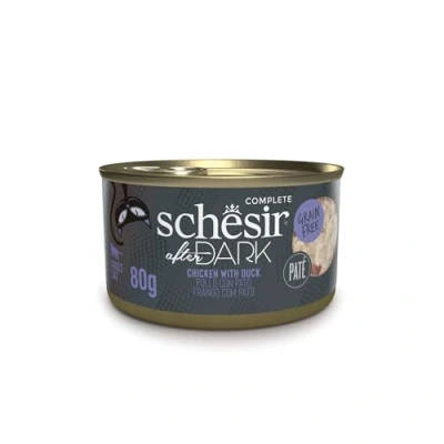 Afbeelding van Schesir After Dark, kip met eend in bouillon, compleet natvoer voor katten, 12 blikjes x 80 g
